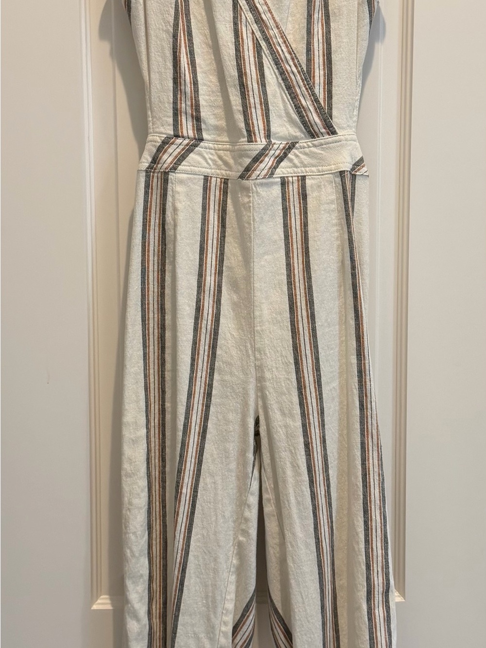 Free People Cream Striped Sleeveless Jumpsuit